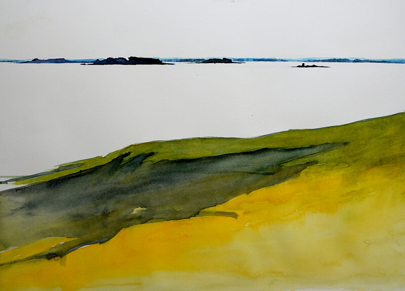 golfe du morbihan (presqu'ile villeneuve), aquarelle juillet 2018