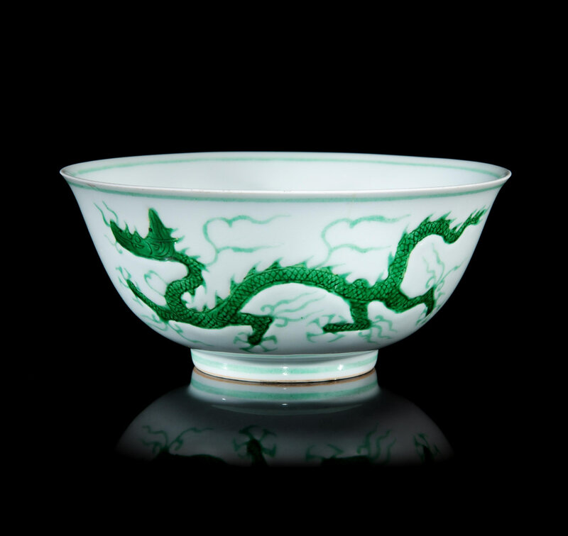 A Rare Incised and Green Enameled Porcelain 'Dragon' Bowl, Zhengde Period (1506-1521)