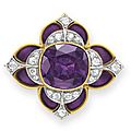 An antique amethyst, diamond and enamel brooch, by marcus & co.