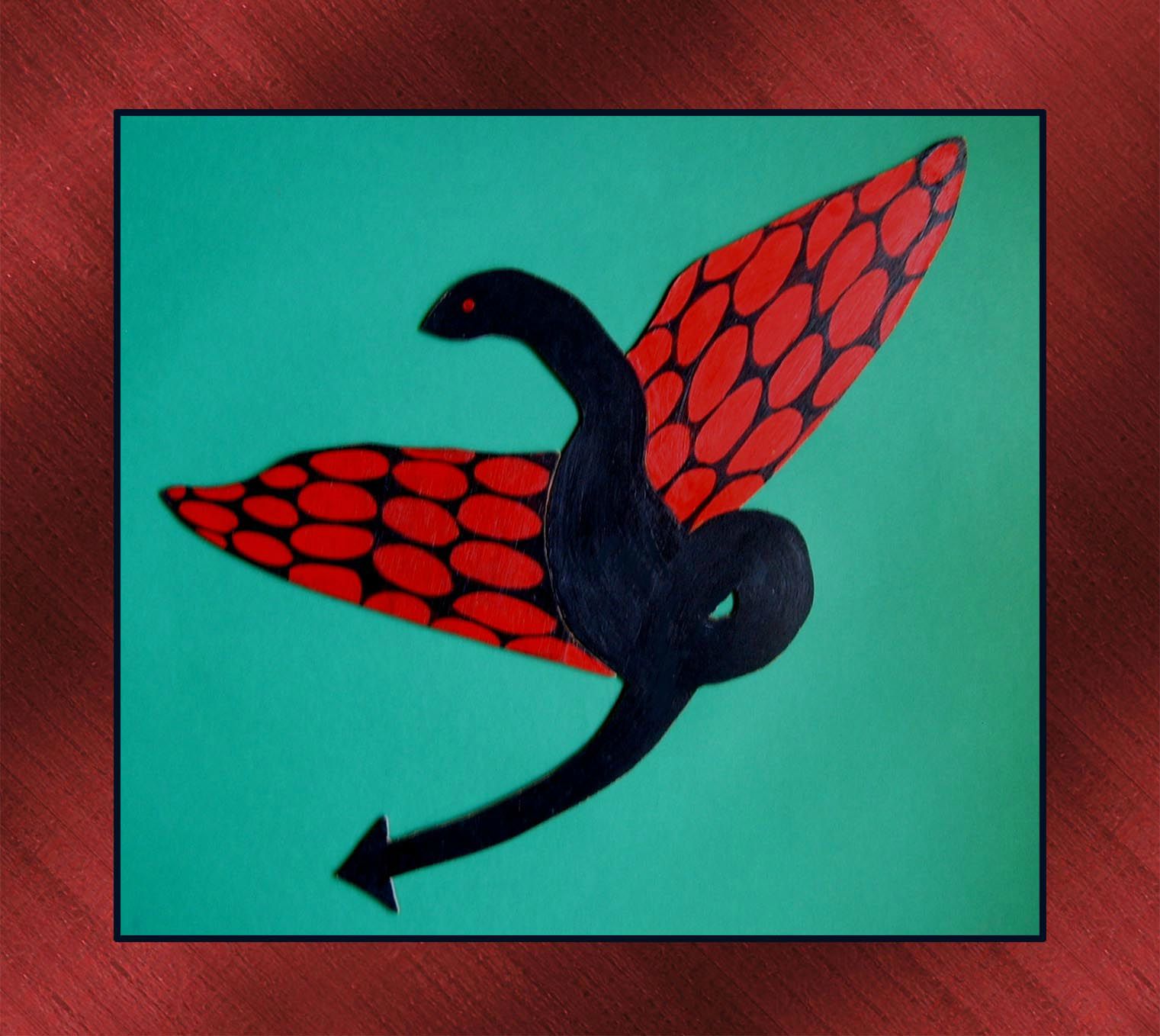 Dragon noir aux ailes rouges Peinture sur bois découpé