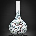 A rare doucai 'five dragon' bottle vase, yongzheng