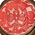 A red overlay glass inset hardwood ruyi sceptre, 20th century (detail)