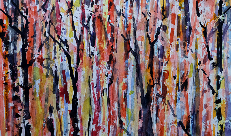 la foret rouge aquarelle, mai 2018