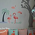 stickers flamant rose nuage étoiles palmier corail saumon vert eau gris - décoration chambre bébé flamant rose 2