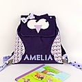 Sac à dos hibou personnalisé prénom Amélia violet mauve kinderkarten backpack owl purple personalized name