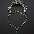 A very rare jadeite, pearl and gemstone-inset headdress and necklace set, 19th century