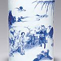 A blue and white brushpot, bitong, Transitional period, ca