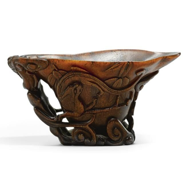 Lot 24. A rare rhinoceros horn 'Chilong' libation cup, 17th century; 16.2cm., 6 3/8 in. Estimate 60,000—80,000 GBP. Lot Sold 91,250 GBP. Photo Sotheby's 2011
