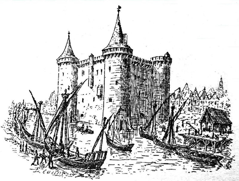 Illustration du port primitif, défendue par le Château Vauclair, Émile Couneau, La Rochelle disparue, 1904
