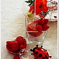 Gaspacho fraises,tomates basilic et crème de vinaigre balsamique + défi arc-en-ciel couleur rouge + clin d'oeil défi insectes
