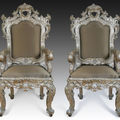 A pair of carlos iii silver gilt rococo thrones. spanish. mid 18th century. 
