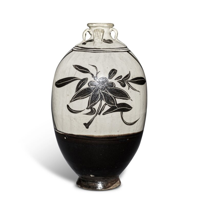 A painted 'Cizhou' 'floral' handled jar, Yuan - Ming dynasty