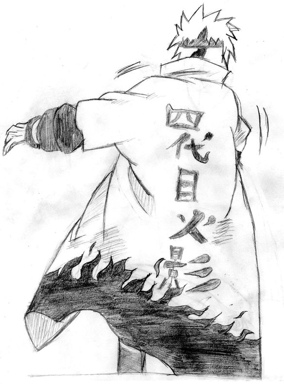 Minato Dessin Noir Et Blanc Minato Namikaze de dos - Kami corp.