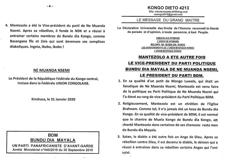 MANTEZOLO A ETE AUTREFOIS VICE PRESIDENT DU PARTI POLITIQUE DE BUNDU DIA MAYALA DE NE MUANDA NSEMI a