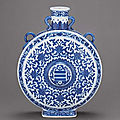 A fine and magnificent ming-style blue and white moonflask, qianlong six-character sealmark and of the period (1736-1795)