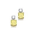 Pair of fancy intense yellow diamond and diamond pendent earrings, graff 