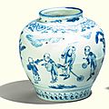 A chinese blue and white 'boys' jar, 17th century