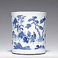 A large blue and white brushpot, bitong, Transitional period, ca