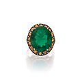 A very fine emerald, spessartite garnet and diamond ring