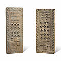 Two grey pottery rectangular tomb bricks, han dynasty (206 bc-ad 220)