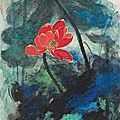 Zhang daqian (1899-1983), red lotus, 1975