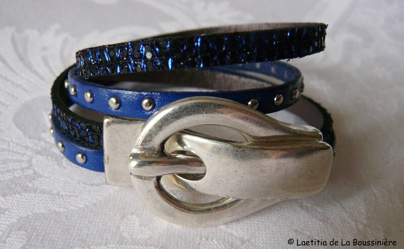 Bracelet double Ceinture de Cuir (bleu)