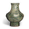 A green-glazed vessel (hu), han dynasty (206 bc-220 ad)