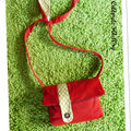 Sac/ besace bandoulière velours rOuge Orangé fermeture asymétrique pois