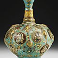 A kashan minai pottery bottle vase, persia, 13th century