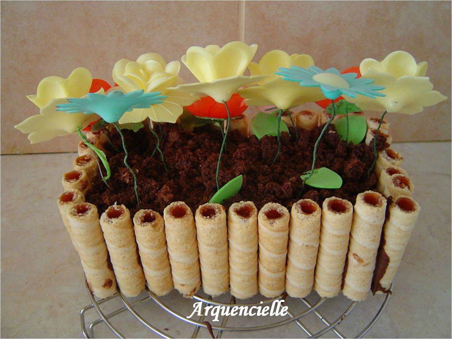 Gateau Jardiniere Fleurs Azyme Dos Photo De Cuisine Creative Version Sucre Nature Fleurs Et Animaux Les Creations D Arquencielle