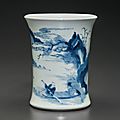 A blue and white brush pot, kangxi period (1662-1722)