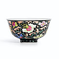 A fine and brilliantly enamelled black-ground famille-rose bowl, qing dynasty, yongzheng period (1723-1735)
