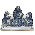 A rare blue and white 'dragon' brushrest, wanli six-character mark and of the period