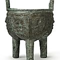 An archaic bronze ritual food vessel, liding, late shang dynasty (c. 1600 bc–c. 1046 bc)
