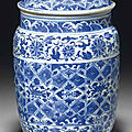 A ming-style blue and white cylindrical jar and cover, 18th century