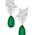 Impressive pair of emerald and diamond pendent earrings, harry winston