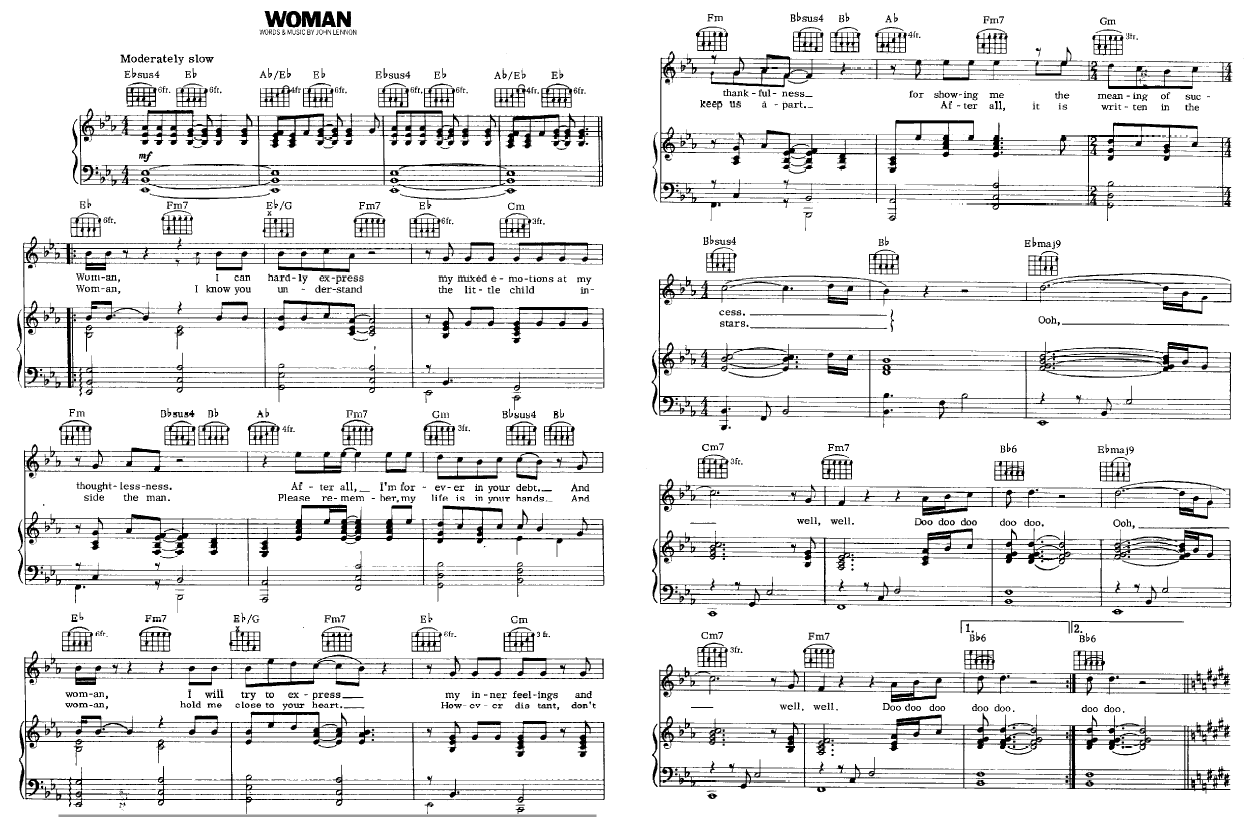 Woman by John Lennon - Piano - Digital Sheet Music