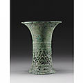 A fine and rare archaic bronze ritual wine vessel, gu, Shang Dynasty, Erligang Period (c