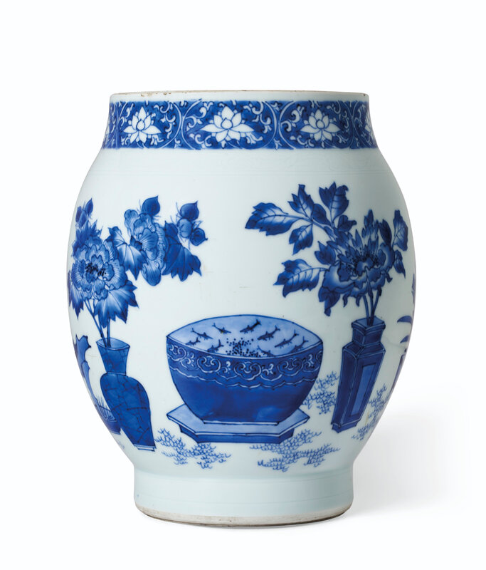 A rare blue and white ovoid jar, Chongzhen Period (1628-1644)