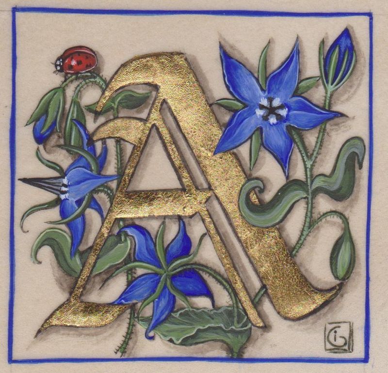 Lettrine “A“ 10x10cm VENDU Photo de Miniatures médiévales Atelier