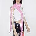 scarf long crochette pink with fringe b