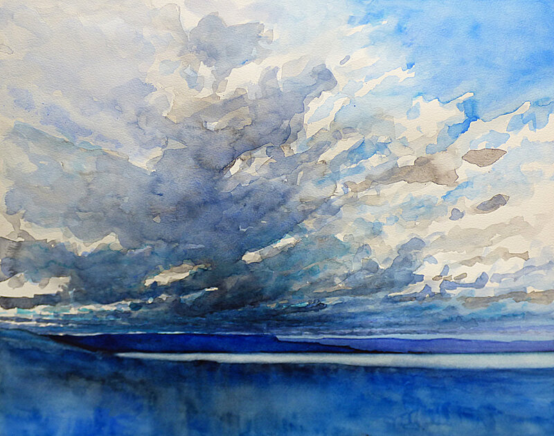 La baie (modifié), aout 2017, aquarelle, 50 x 40 cm
