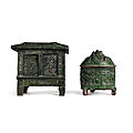 Two green-glazed articles, han dynasty (206 bc-220 ad)