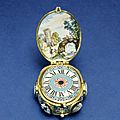 Wilhelm peffenhauser (german) (clockmaker), enameled watch with cameo and jewels, ca. 1650
