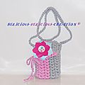 mini sac pour portable crochet rose et gris