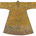 An imperial yellow satin brocade robe, chuba, the brocade, 18th century