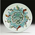 A massive 'doucai' 'dragon' dish, qing dynasty, kangxi period (1662-1722)