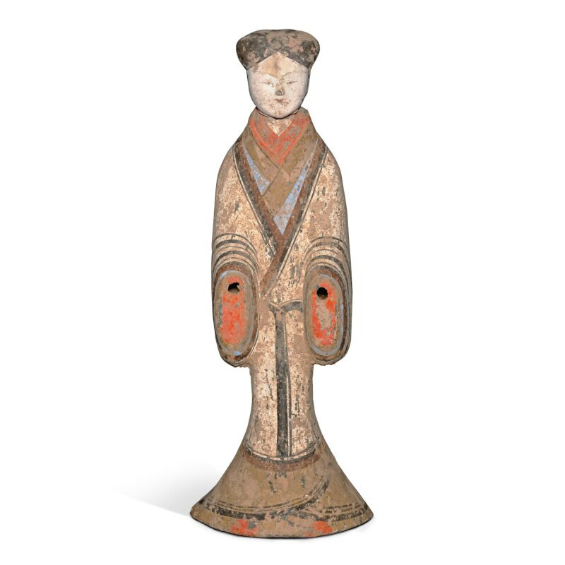 A large painted pottery figure of a court lady, Han dynasty (206 BC-220 AD)