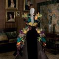 Roberto Capucci . Foglie [Leaves]. Sculpture-dress brown velvet with satin cones on the sides and ramage of