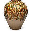 A sancai-glazed pottery jar, china, tang dynasty (ad 618-907)